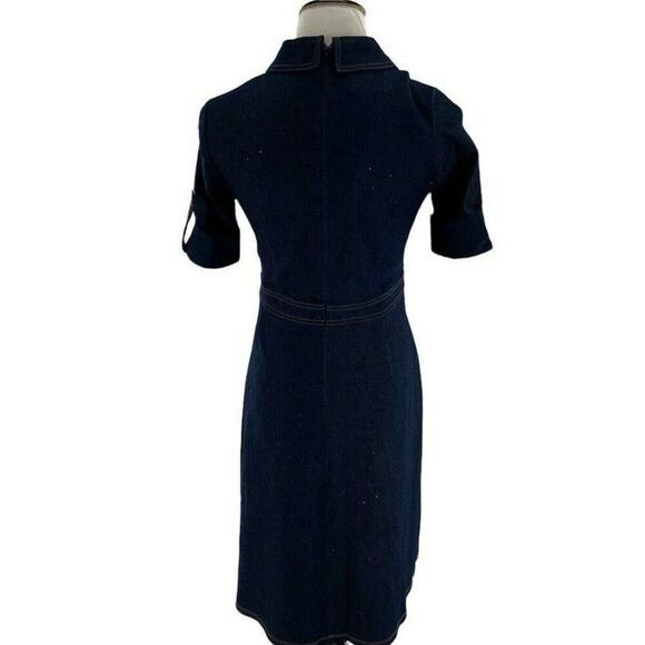 Shelby & Palmer Dress Women Sz 6 Belted Roll Up Sleeve Button Flap Pockets Denim - Picture 3 of 9